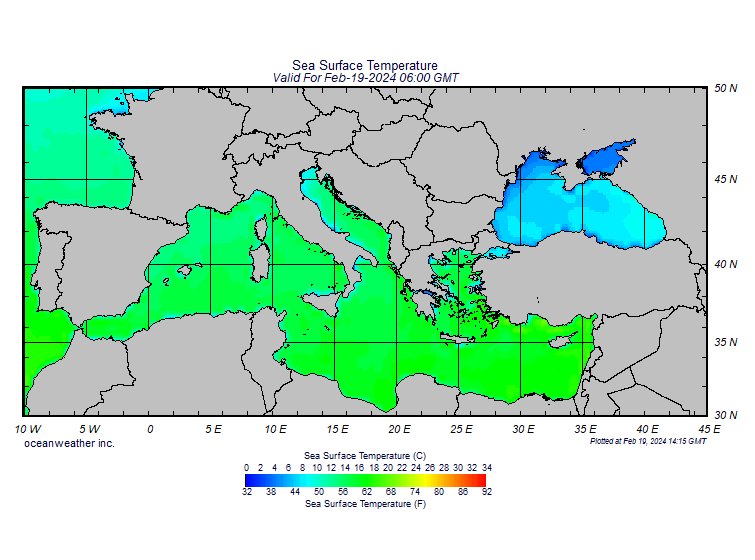 Temperaturas de la superficie del mar por www.wunderground.com